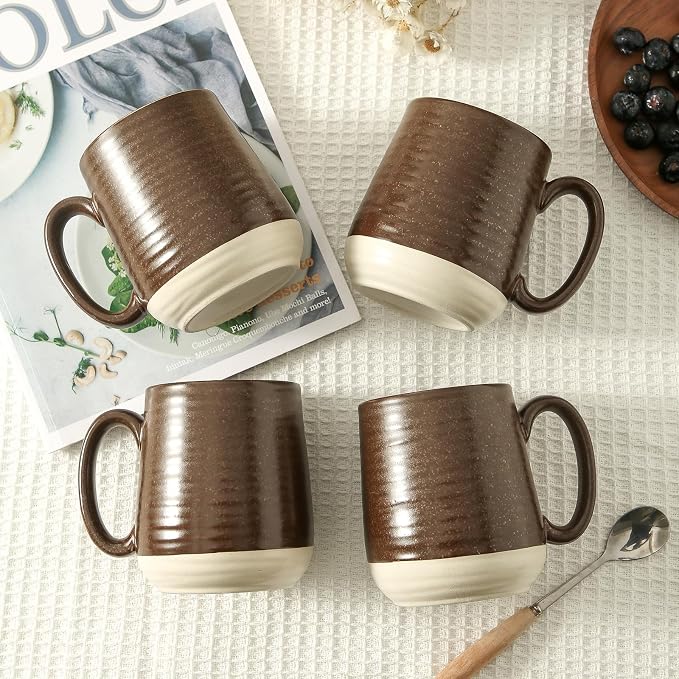 HASENSE Porcelain Coffee Mugs Set of 4-15 Ounce Large Ceramic Coffee Cups Set with Handle for Latte, Tea, Cocoa and Hot Chocolate, Brown Coffee Mugs for Men and Women, Microwave Safe - Image 5