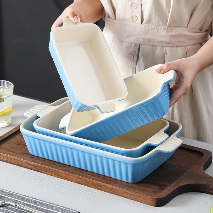 MALACASA Casserole Dishes for Oven, Ceramic Bakeware Set of 4, Blue | Deep Lasagna Pans for Versatile Use, Durable Bakeware for Roasting Vegetable, Gift Set, Dishwasher Safe(9.4/11.1/12.2/14.7") - Image 7