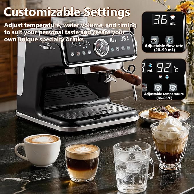 Semi-Automatic Espresso Machine with Grinder,20 Bar Pressure Espresso Maker,18 Grind Settings,2-in-1 Coffee Machine with Milk Frother for Home Barista - Image 5