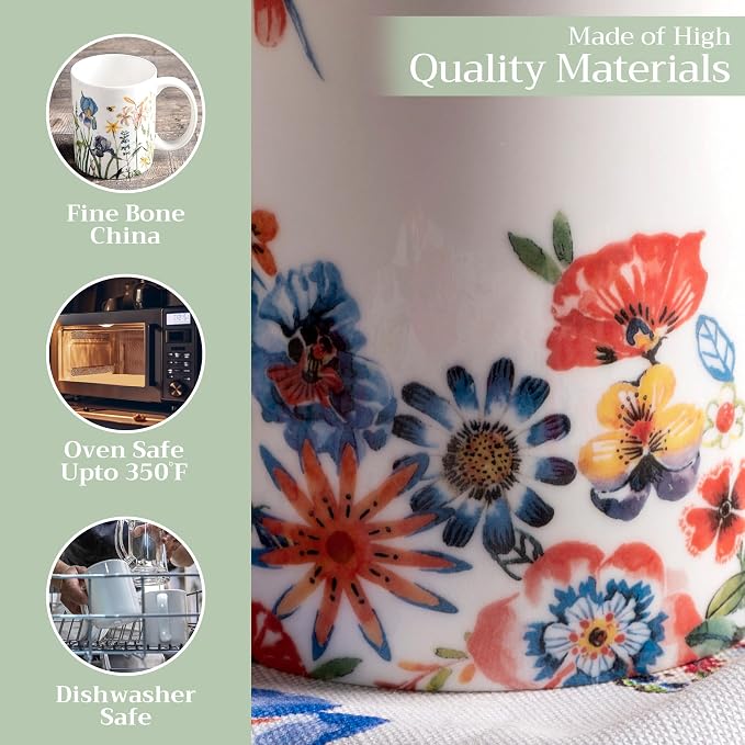 Maison d' Hermine Coffee Mug with Handles Tea Cups (15 Ounce, Pack of 2) | Fine Bone China Coffee Mugs for Hot Beverages Cappuccino Latte Home Restaurant Spring Summer -Happy Florals - High Summer - Image 3