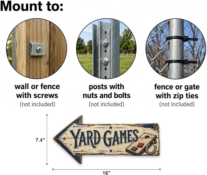 Yard Games Left-Pointing Arrow Sign | barnwood look, rustic, durable print, ready to hang - Image 3