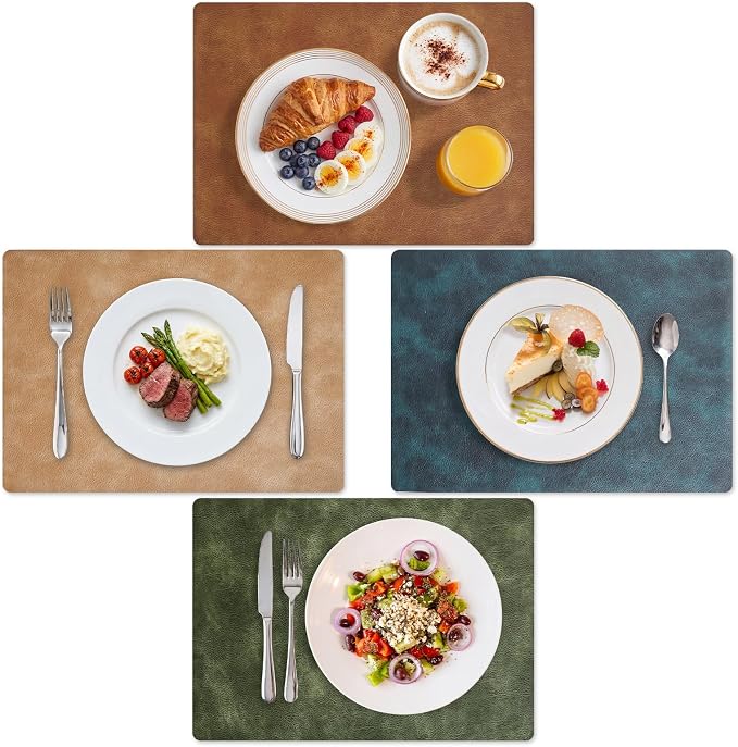 MOSAYT Vinyl Placemats Set of 4-12 X 17 Inch - Faux Leather 100% Waterproof Oil-Proof Wipeable PU Place Mats, Heat Resistant Reversible Table Mats for Kitchen, Dining, Outdoor, Multicolor by MOSAYT