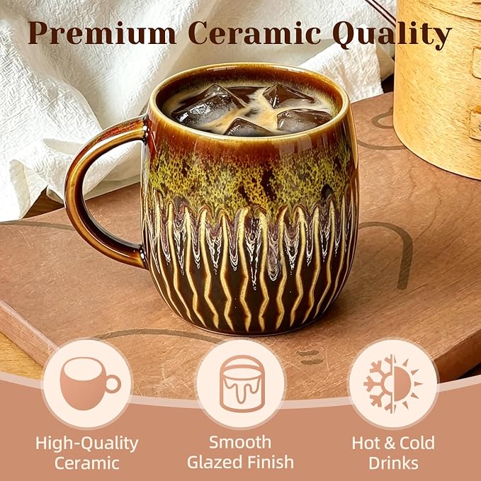 20oz Large Ceramic Coffee Mugs Unique Big Pottery Coffee Mug Microwave Safe Cool Stoneware Cup for Tea Latte Oversized Mug With Handle for Home Yellow Wide Clay Mugs for Men Fancy Handmade Ceramic Cup - Image 5