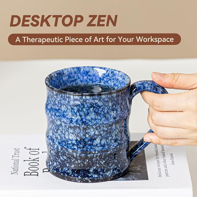 Unique Reactive Glaze Ceramic Coffee Mug - 15 oz Large Coffee Cup with Ergonomic Handle, Sakura Blue Ceramic Mug for Office & Home, Great Birthday Gift for Women, Men & Self-Care, Microwave Safe - Image 4