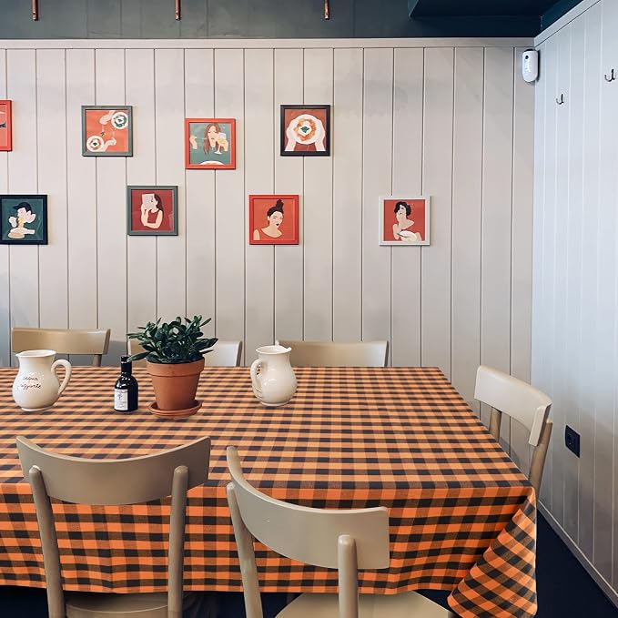 Urban Villa Tablecloth Cotton Tabletop 60x84 (6-8 Seat) Orange/Black Checks - Image 6