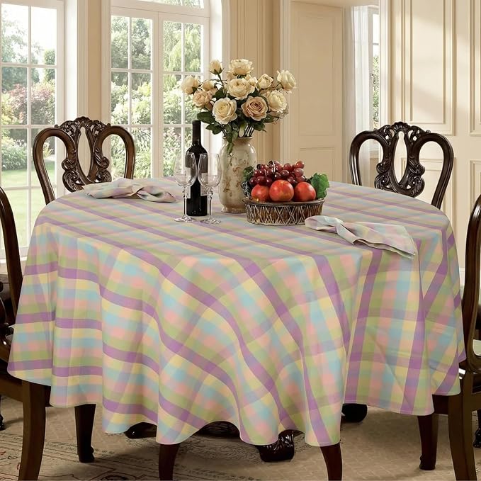 Urban Villa Tablecloth Cotton Tabletop 70 RD (4 Seats) Easter Checks by CottonTrends