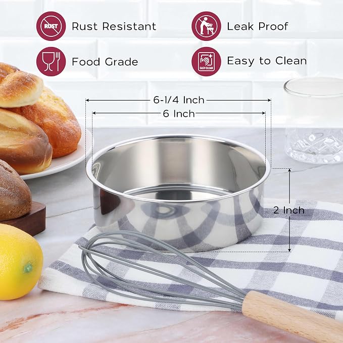 Onader 6 Inch Round Cake Pan Tin Set of 3, Stainless Steel Small Baking Pan for Wedding Birthday - Image 2