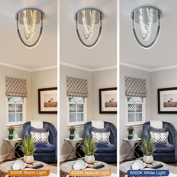 Modern Crystal Ceiling Light Chandelier, Flush Mount Lighting Fixture Pendant Ceiling Lamp Light for Living Room Bedroom Dining Room Hallway - Image 8