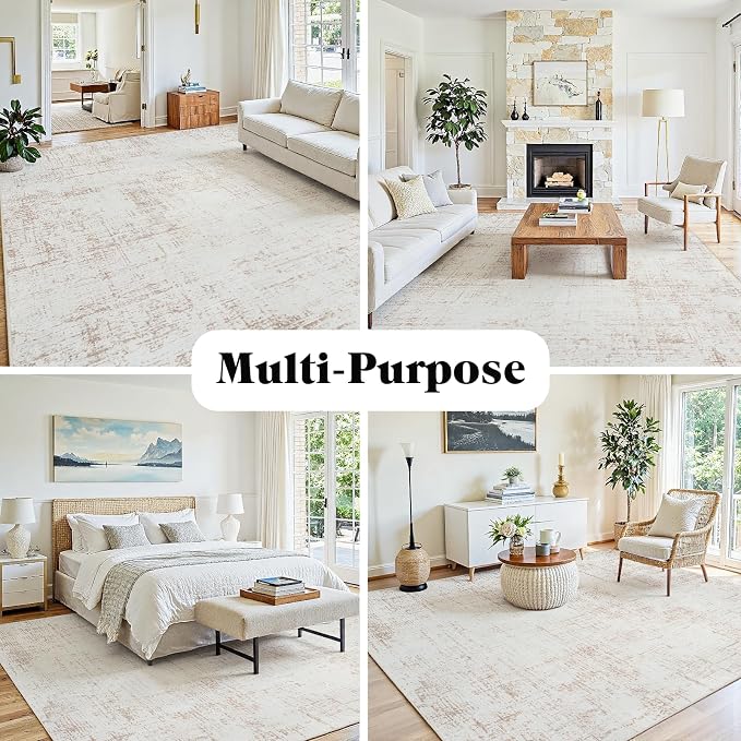 5x8 Washable Area Rug for Living Room Bedroom: Non-Slip Modern Beige White | Machine Washable TPR Backing, Stain-Resistant Low Pile, Pet & Kid Friendly, Abstract Decor for Dining Room, Dorm, Home Office - Image 3