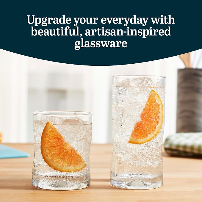 Libbey Impressions 16-Piece Tumbler and Rocks Clear Drinking Glasses, 8 16.7oz & 8 12oz Double Old-Fashioned Glass Drinking Cups Set - Image 2