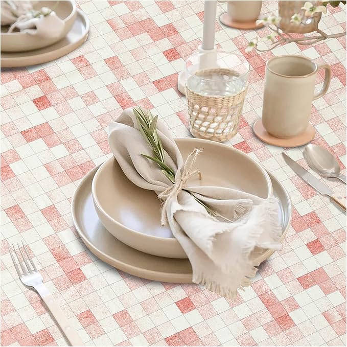FIFTY FEET 70X52 Inch Square Tablecloth, Vinyl Tablecloth with Flannel Backing Waterproof Table Cloth, Spill Proof Picnic Table Cover for Outdoor/Indoor/Camping/Dining(Red Plaid) - 3 Packs - Image 2