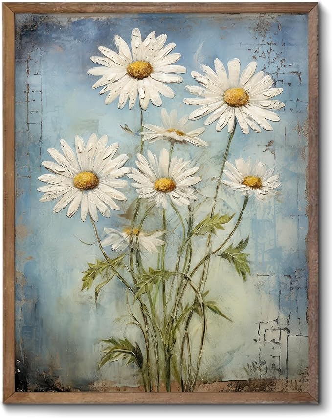 XOCUUI Unframed Wall Art For Bedroom DéCor Farmhouse Floral Canvas Wall Art White Daisy Wall Picture Daisy Canvas Print Neutral Artwork for Home Living Room Bedroom Office 11x14 by XOCUUI