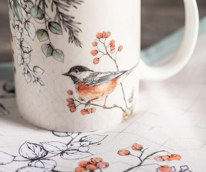 Maison d' Hermine Coffee Mug with Handles Tea Cups (15 Ounce, Pack of 1) | Fine Bone China Coffee Mugs for Hot Beverages Cappuccino Latte Home Spring Summer -Whitish Shabby Chique - Winter Berries - Image 7