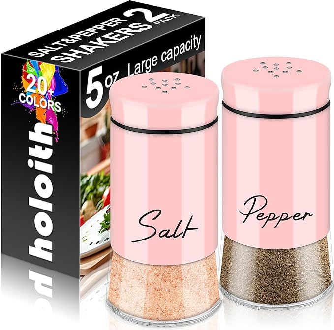 Pink Salt and Pepper Shakers Set, 5 oz Kitchen Decor | Accessories Home Essentials Cute Household Items for Kitchen Cooking Table, RV, Camp, BBQ Refillable Design by Holoith