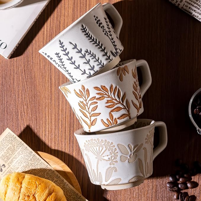Coffee Mugs Set of 4 with Gold Spoon, 11 oz Porcelain Mug, Ceramic Tea Cups with Handle for Men Women, Hand-painted Mug, Birthday Housewarming Wedding Gift, Dishwasher Microwave Safe - Image 3