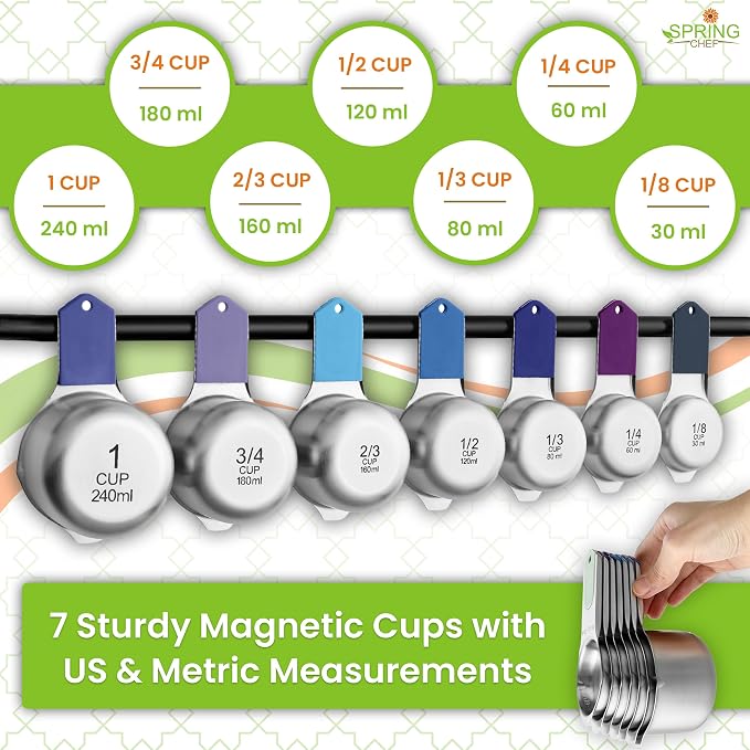 Spring Chef Magnetic Measuring Cups & Spoons Set of 15, Winter Frost | Patented Nesting Stainless Steel Measuring Cups & Heavy Duty Metal Measuring Spoons w/ Levelers for Dry & Liquid Ingredients - Image 6