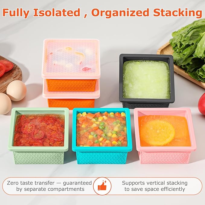 Silicone Freezer Tray with Lid-Stackable Soup Freezer Container Molds,2-Cup Ice Cube Trays for Perfect Portion Control,Food Storage & Meal Prep,Oven & Dishwasher Safe-4 Pack