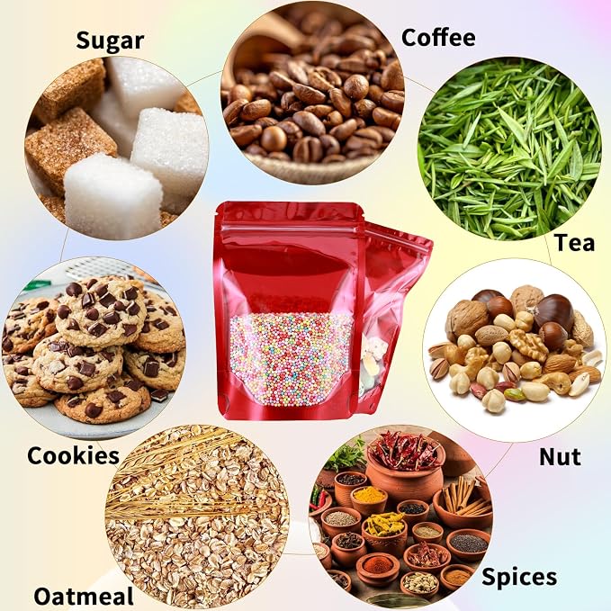 150 Pcs Mylar Bags for Food Storage, 5x8 Mylar Bag with Window Stand Up, Small Holographic Resealable Bags Smell Proof Bag Food Packaging for Small Business Freeze Dried Candy Jewelry Foil Packaging - Image 4