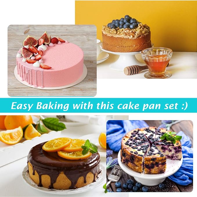 P&P CHEF 9.5 Inch Round Cake Pan Set of 3, Stainless Steel Baking Cake Pans | Round Baking Cake Pan Bakeware for Layer Birthday Cake, Fit Oven/Pots/Pressure Cooker, Leakproof & Dishwasher Safe, Silver - Image 6