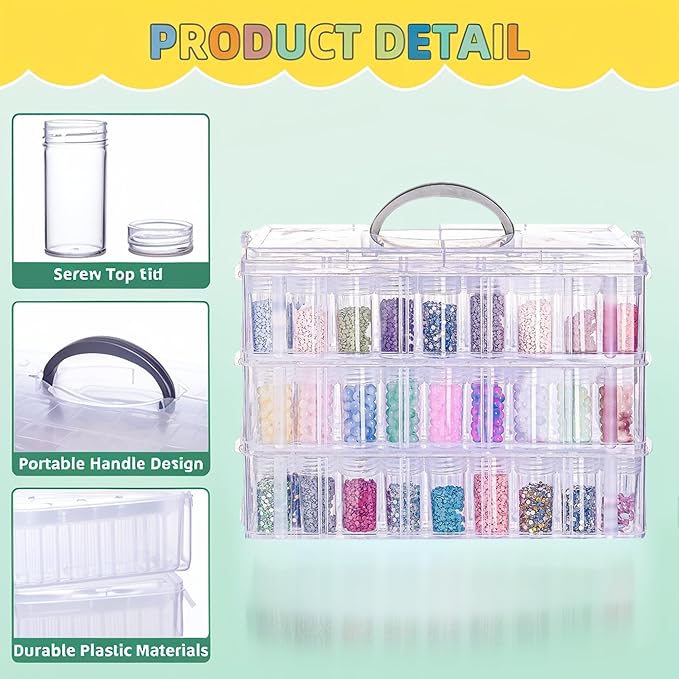 Diamond Painting Storage Container, 3-Tier Bead Organizer Box with 150 Slots, Stackable Crafts Organizers for DIY Diamond Art Craft Jewelry Bead Storage
