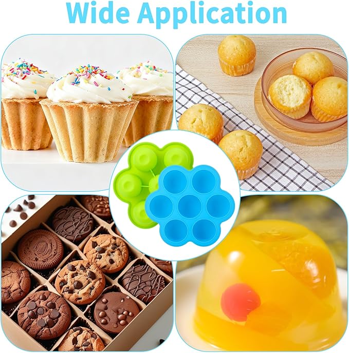 2 Pack Silicone Egg Bite Molds,Non-Stick 7 Cups Silicone Muffin Pans for Baking,Air Fryer Accessories for Baking Egg Bite, Cupcake, Tart, Bread(Blue & Green)