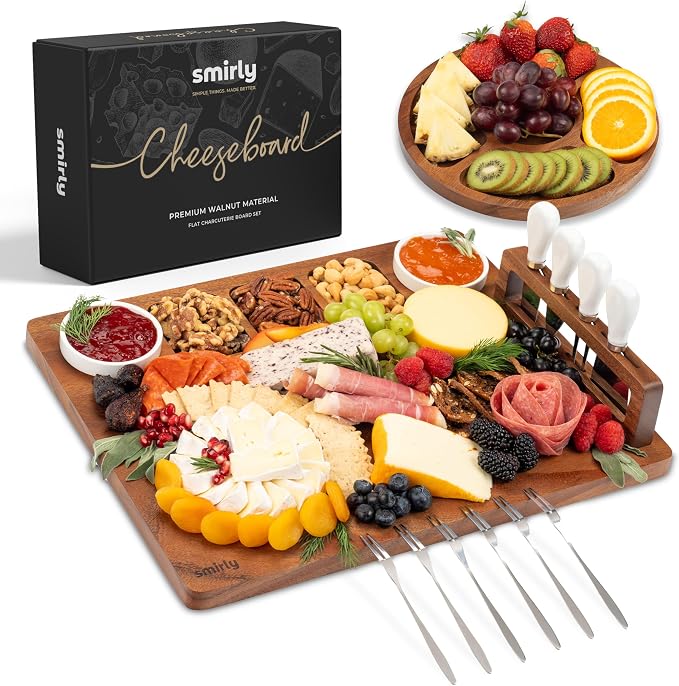 SMIRLY Charcuterie Board Set with Serving Accessories, Large Walnut | Housewarming, Wedding, Bridal Shower and Birthday Gift for Women, Ideal for Serving Cheese, Snacks and Appetizers by Smirly