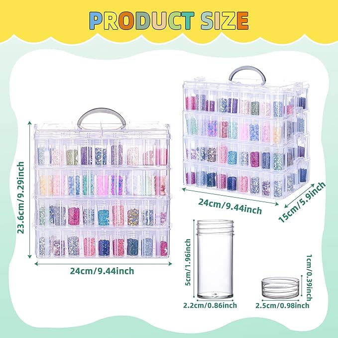 Diamond Painting Storage Container, 4-Tier Bead Organizer Box with 200 Slots, Stackable Crafts Organizers for DIY Diamond Art Accessories Craft Jewelry Bead Storage