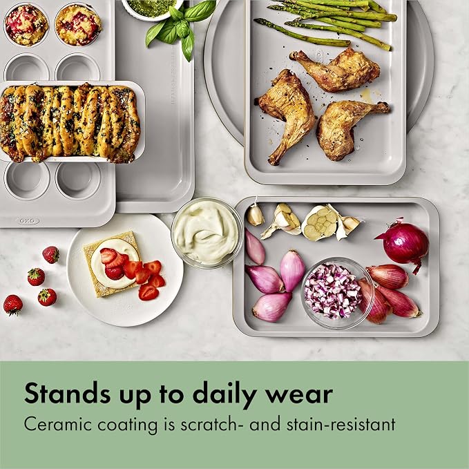OXO Good Grips Non-Stick Pro Ceramic Coated Metal Bakeware 1 lb Loaf Pan — Basil, Ceramic Baking Tray for Baking Breads, Cakes and Meatloaf - Image 3