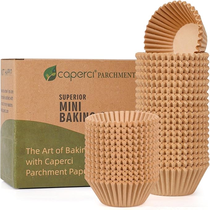 Caperci Parchment 400pcs Mini Cupcake Liners for Baking - Natural Paper Muffin Liners for Mini Muffin Pan, Balanced Non-Stick/Excellent Grease-proof, No Smell, Food Grade (Natural) by Caperci