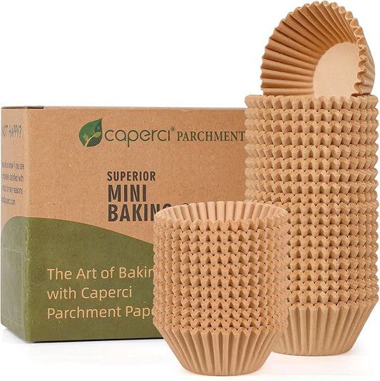 Caperci Parchment 400pcs Mini Cupcake Liners for Baking - Natural Paper Muffin Liners for Mini Muffin Pan, Balanced Non-Stick/Excellent Grease-proof, No Smell, Food Grade (Natural) by Caperci