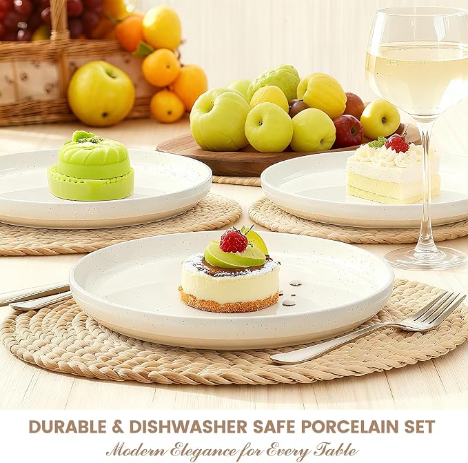 Plates and Bowls Sets, Scratch Resistant Dinnerware Sets for 8, 24 Pieces Porcelain Ceramic Dishware Dishes Set, Modern Stoneware Kitchen Dinner Set, Microwave and Dishwasher Safe, Cream White - Image 5