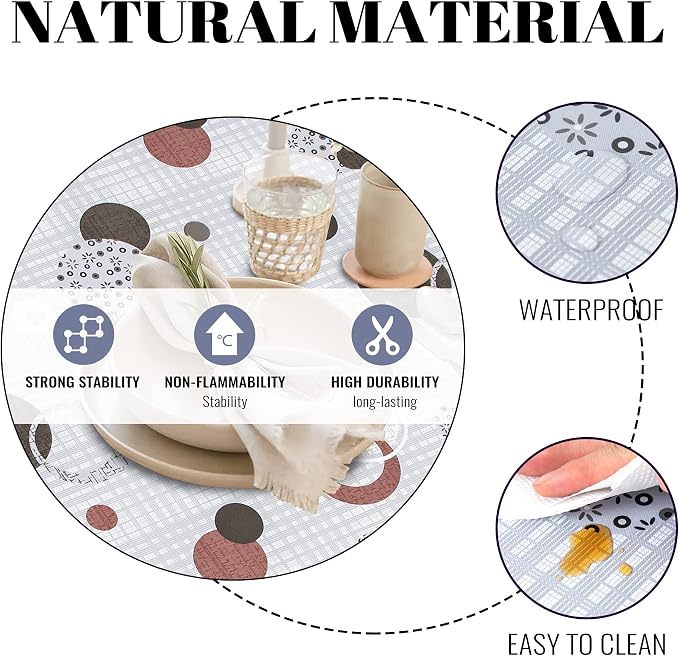 FIFTY FEET 84 * 60 Inch Rectangle Tablecloth, Vinyl Tablecloth with Flannel Backing for Rectangle Tables, Spill Proof Plastic Picnic Table Cover for Dining/Camping/Indoor/Outdoor(Grey Plaid) - Image 3