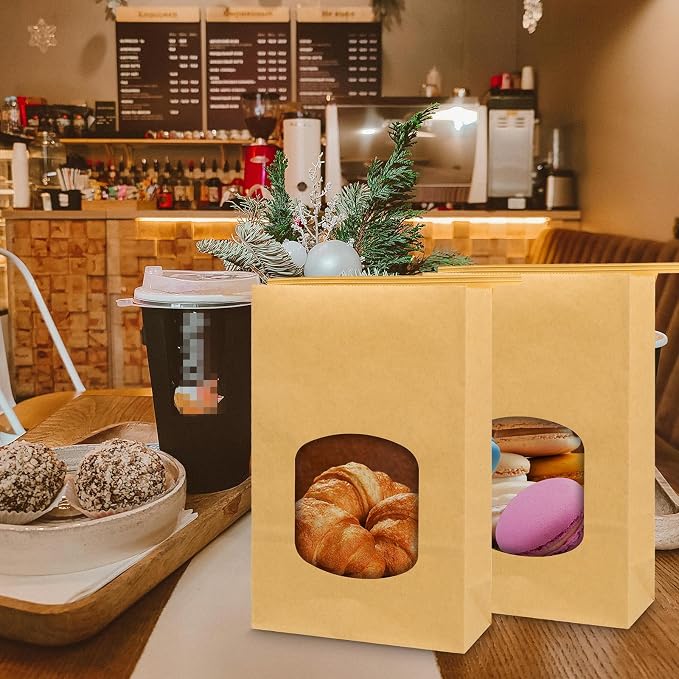 9.6x6.1x2.7” Bakery Bags with Window 30 Pieces Brown Bakery Bags Kraft Paper Bags Tin Tie Tab Lock Bags for Cookies with Free Stickers - Image 7