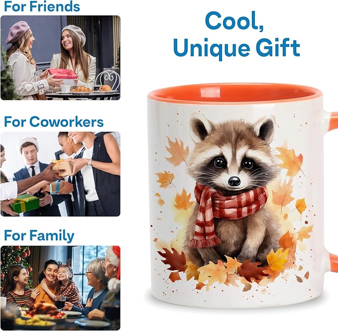 Hyturtle Fall Raccoon Mug, Autumn Birthday Gifts For Raccoon Lovers | Autumn Thanksgiving Decor, Raccoon Gifts For Women, Durable 11oz ceramic mug, Vivid double-sided print, Comfort grip handle - Image 6