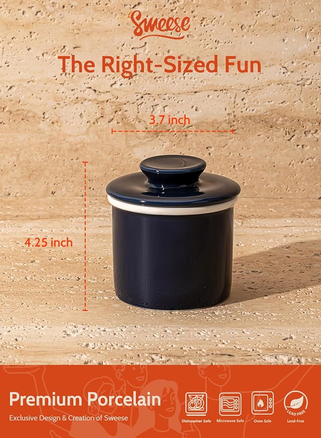 Sweese French Butter Dish with Lid - Butter Crock for Counter with Water Line for Spreadable Butter - No More Hard Butter - Matte Finish Black - Image 2