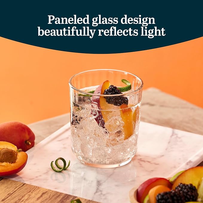Libbey Paneled Double Old Fashioned Glasses, 11.2 Oz Fine Ribbed Line Whiskey Drinking Glasses, Dishwasher Safe Rocks Glass Set for Spirits, Cocktails - Image 2