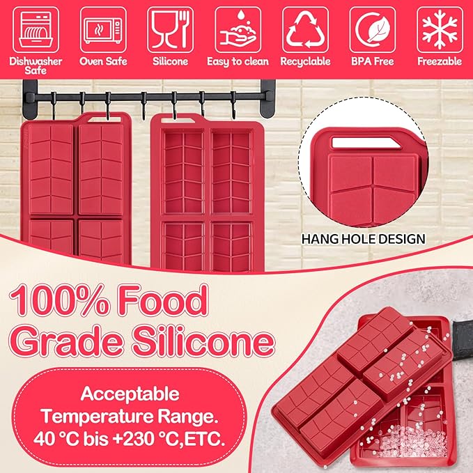 Chocolate Bar Mold 0.82inch Deep,Thick Dubai Stuffed Pistachio Silicone Molds Kit for Making Large Shapes Chocolate Filling Candy Bar with 2 Pack and 100pcs Bags and 104pcs Stickers