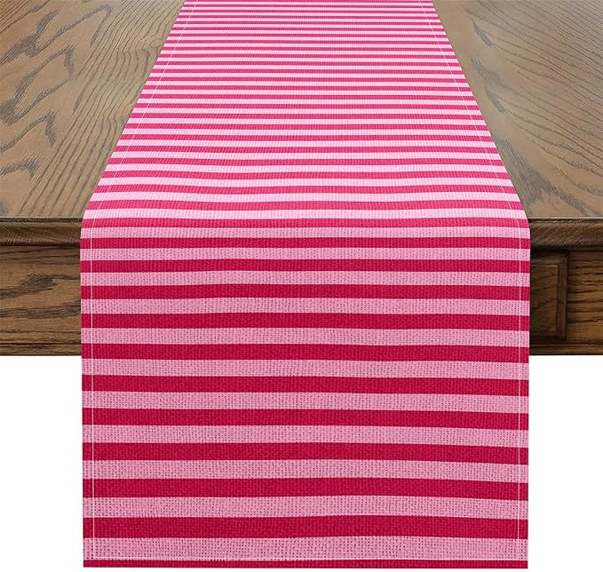 Rose Pink Red Kitchen Dining Decoration for Home Party for Kids Boys Girls Abstract Stripes Home Decor for Living Room Dresser Scarfs for Bedroom 13" x 72" Geometric Table Runner Modern by jejeloiu