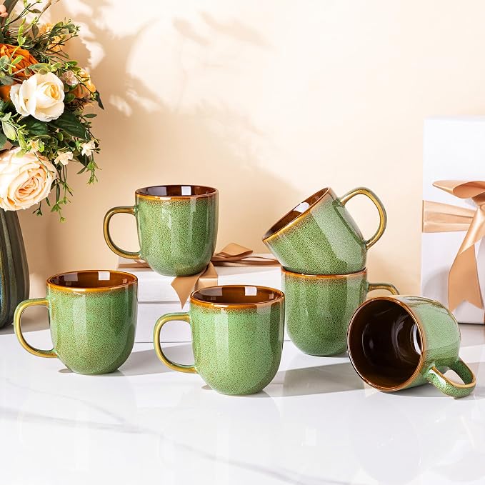 LERATIO Ceramic Coffee Mugs Set of 6,12oz Handmade Coffee Mugs Set with Large Handle for Cappuccino/Latte/Tea/Hot Cocoa, Dishwasher & Microwave Safe-Sage Meadow Green - Image 8