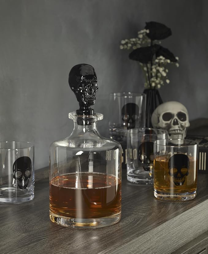 Oneida Vintro Halloween Skeleton 5-Piece Whiskey Glass Set | includes 4 double old fashioned glasses, 1 decanter | dishwasher safe | halloween party decor | 10.5 inch, 42oz - Image 3