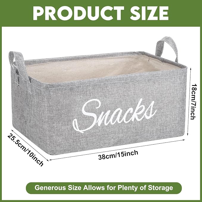17 Pcs Snack Basket Sets, Snack Storage Bin for Pantry Shelves with 16 Pcs 2 Inch Chip Clips, Basket Organizer for Kitchen Home, Chips, Popcorn, Candy, Pretzels(Burlap,Grey) - Image 4