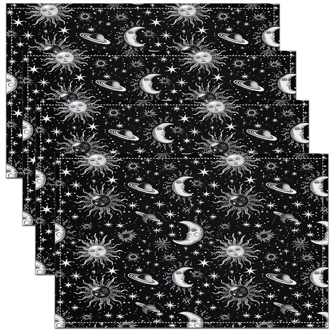 Feelyou Sun Moon Table Place Mats, Set Boho Exotic Placemats Set of 4 Galaxy Astrology Space Placemat for Kitchen Dining Table Decor Indoor Outdoor for Women Men Bohemian 18"x12" by Feelyou