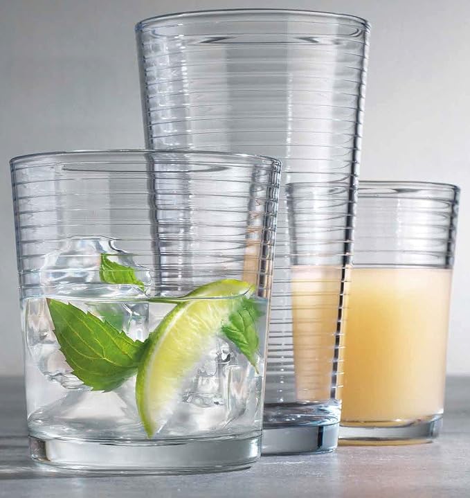 Glaver's Drinking Glasses 24 Piece Glass Set, 8-7 Oz. Highball Glasses, 8-13 Oz. Whiskey Rocks, And 8 7 Oz Juice Glasses. Ideal for Water, Juice, Cocktails, and Iced Tea. Dishwasher safe - Image 2