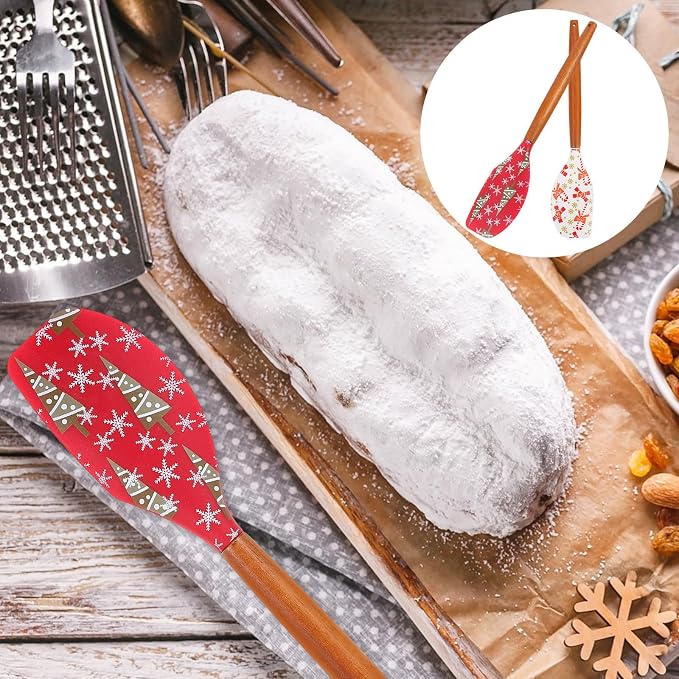 2pcs Christmas Silicone Spatula for Baking and Mixing, Multi-functional Butter Scraper with Wooden Handle, Convenient Kitchen Tool for Desserts and Cake Preparation - Image 9