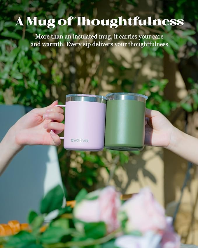 12oz Insulated Coffee Mug with Lid – Includes Two Lids, Stainless Steel Coffee Travel Mug with Handle, Double Wall Vacuum Insulated Camping Mug for Home, Office & Outdoor, Army Green - Image 8