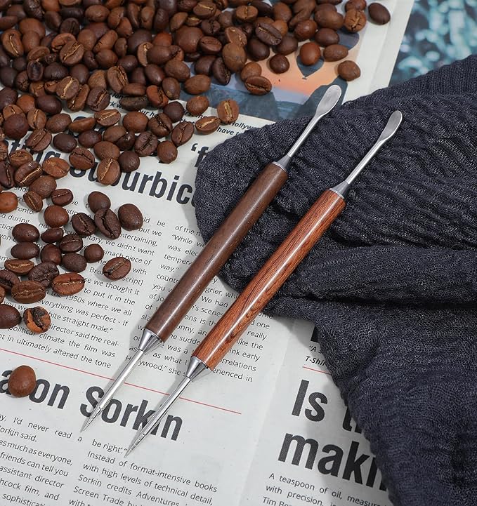 Latte Art Pens, 2-Pack Stainless Steel Latte Art Coffee Pen Barista Tools with Wooden Handle, Double-Ended Barista Accessories for Professional Coffee Drawing, Home & Cafe Use