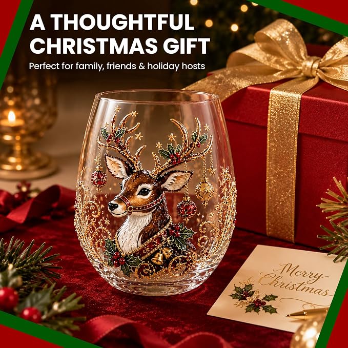 Christmas Wine Glasses, 12oz Stemless Holiday Glassware with Festive Style (Christmas Glasses Set of 4 (B)) - Image 6