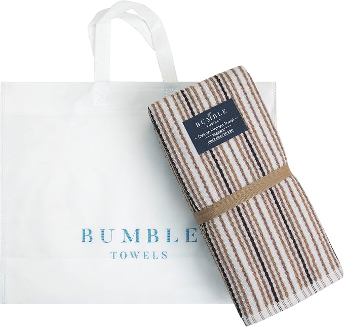 Bumble Kitchen Towels 6 Pack 100% Cotton 16"x26" - Tan | 430 GSM Soft Kitchen Hand Towels with Hanging Loop, Highly Absorbent & Durable for Washing and Drying Dishes - Image 6