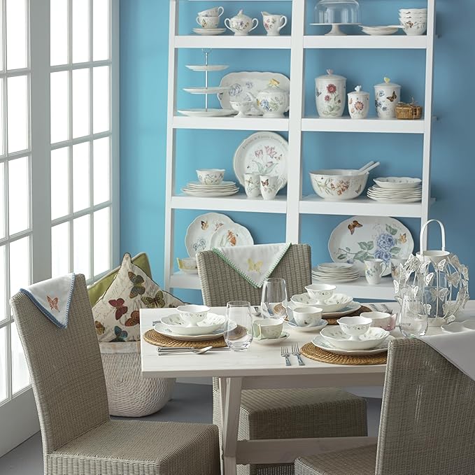 Lenox Pasta Bowls, 20oz Butterfly Meadow Pasta Bowl Set of 4, Service For 4, Porcelain, White Serving Bowls, Wide, Shallow, Lenox Butterfly Meadow Collection, Dishwasher/Microwave Safe (White 4-Piece) - Image 6