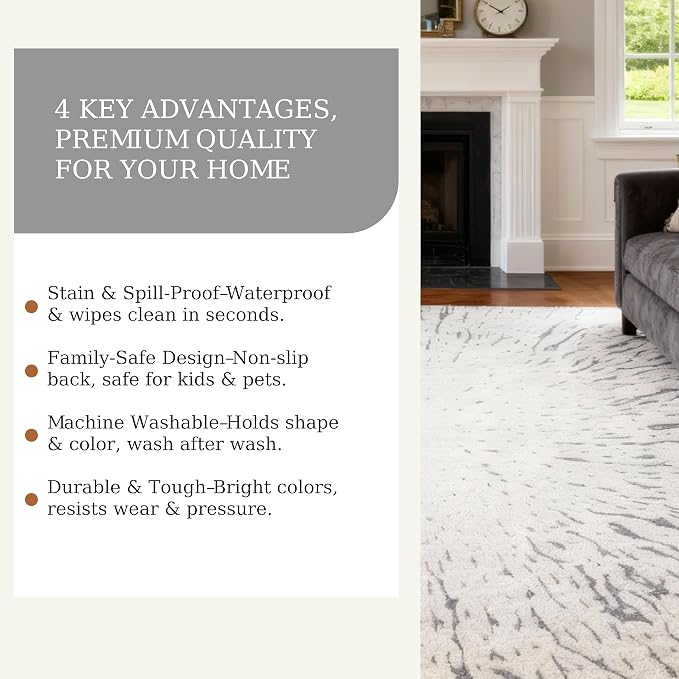 5x7 Area Rug, Machine Washable Living Room Rug - Non-Slip Low Pile Accent Rug for Bedroom, Pet Friendly, Modern Vintage Geometric Design - Image 8